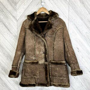Vintage Sheepskin Shearling Coat Womens Size Medium Western Yellowstone Ranch